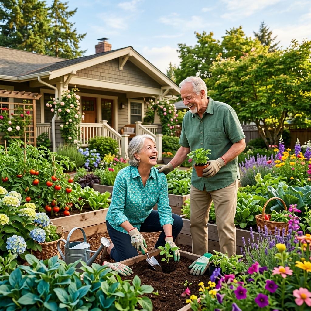Active seniors gardening and enjoying life