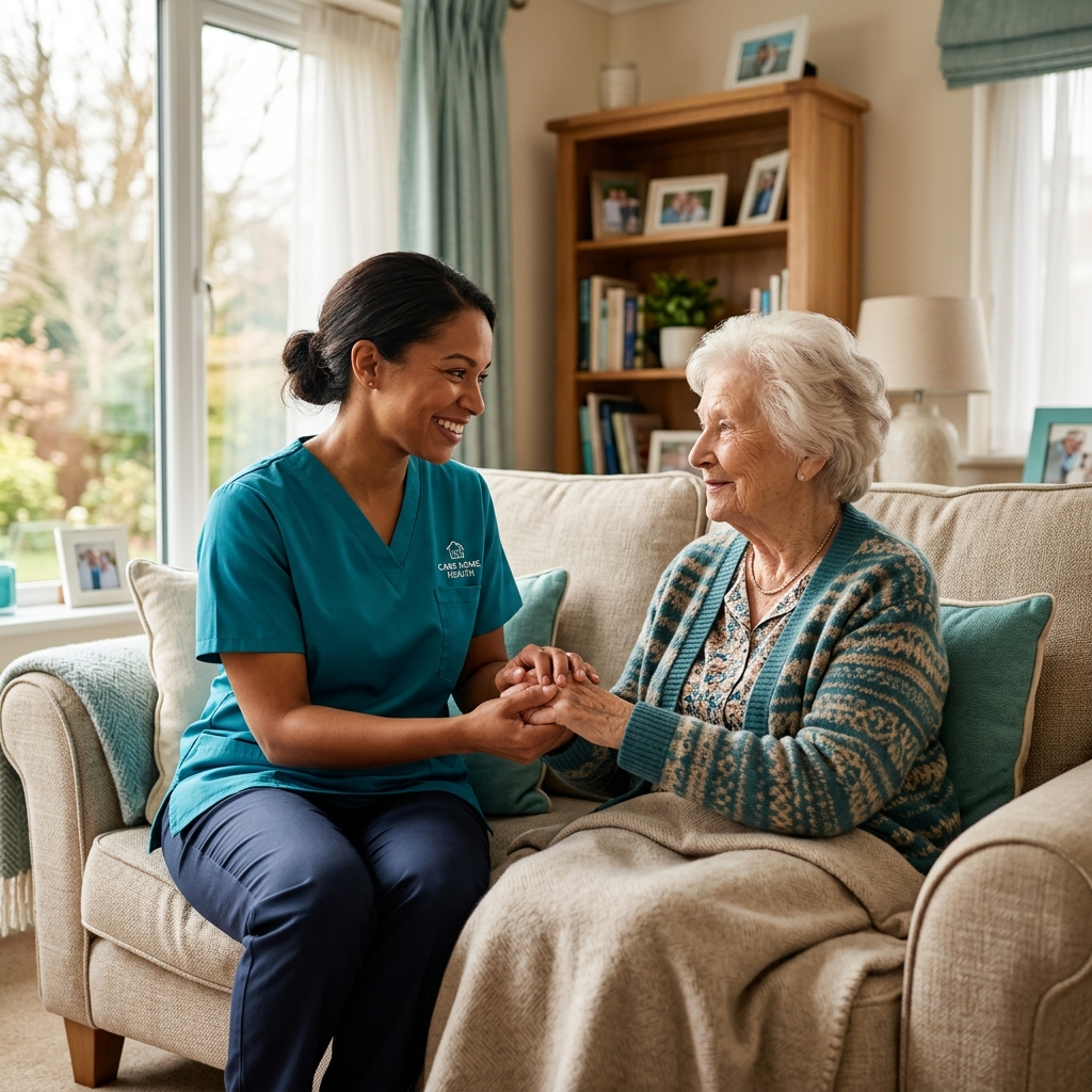 Caregiver holding hands with senior